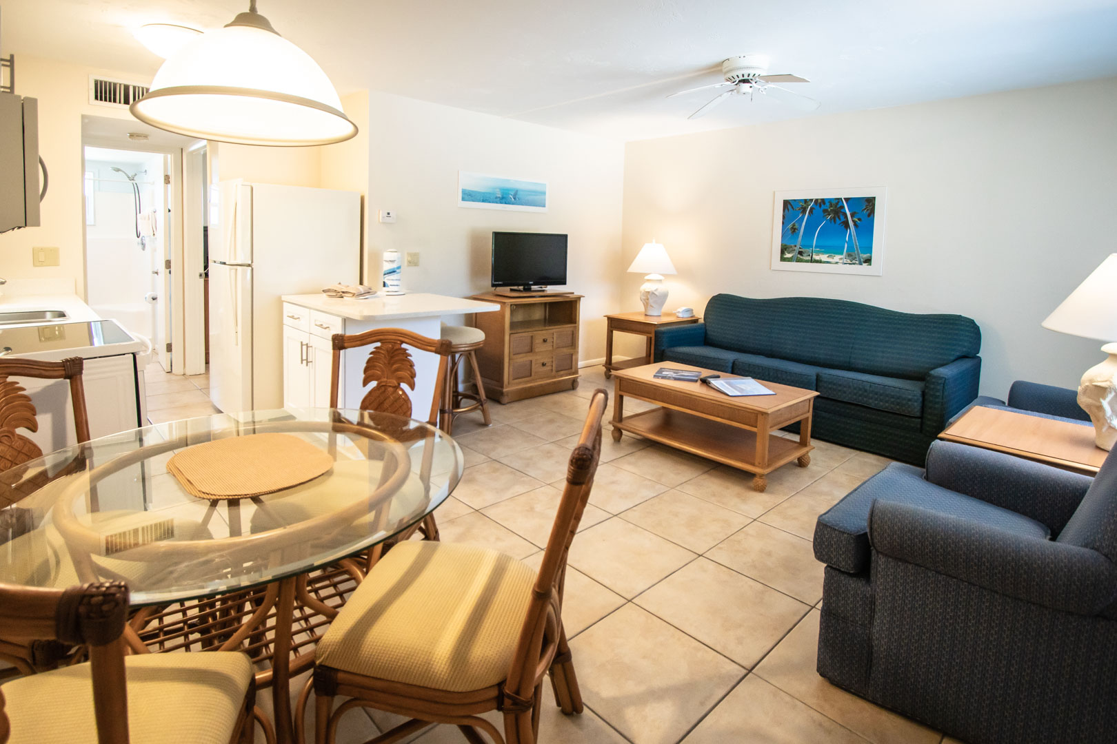 A spacious living room at VRI's Windward Passage Resort in Fort Myers Beach, Florida.